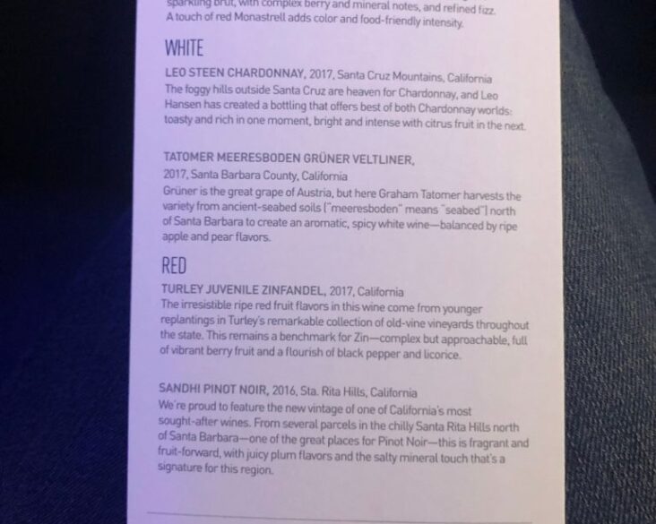 JetBlue Mint Drink Menu